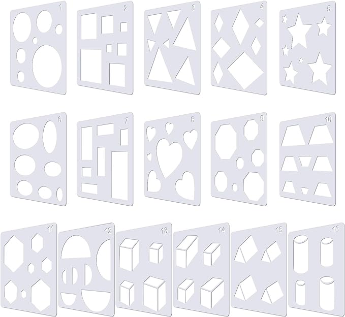 Outus 16 Pieces Kids Drawing Stencils Basic Shape Plastic Drawing Stencil by Outus