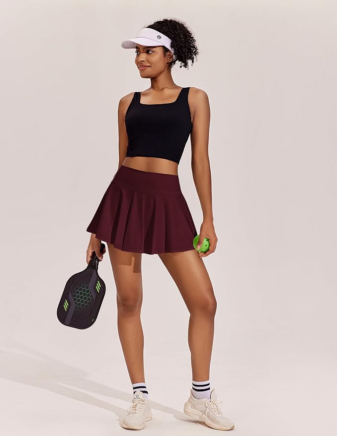 PINSPARK Womens Tennis Skirt Pleated Athletic Skirts with Pockets Shorts High Waisted Golf Skort for Workout Pickleball