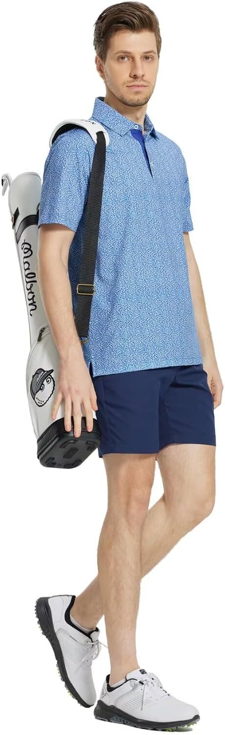 M MAELREG Mens Golf Shirt Short Sleeve Dry Fit Print Moisture Wicking Performance Patterns Collared Polo Shirt