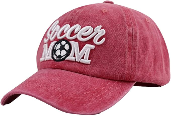 Distressed Soccer Mom Baseball Cap for Women, Adjustable Washed Embroidered Sun Hat for Mama