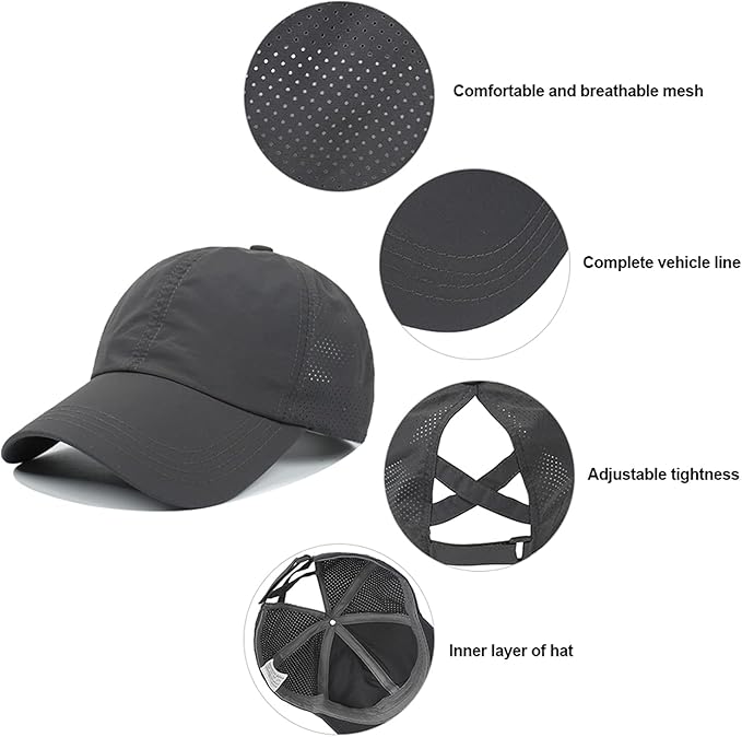 HGGE Womens Criss Cross Ponytail Baseball Cap Adjustable High Messy Bun Ponycap Quick Drying Hat