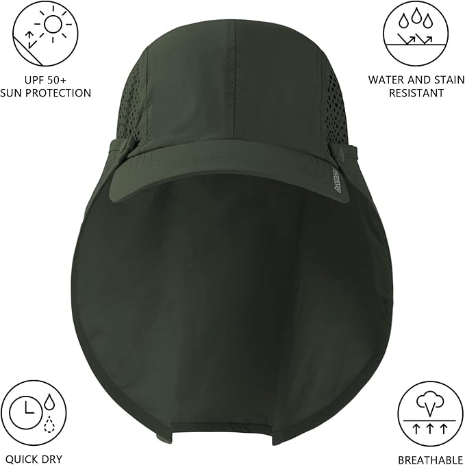 BASSDASH UPF 50+ Foldable Fishing Hat Baseball Cap with Removable Neck Flap Portable for Men Women Golf Hiking