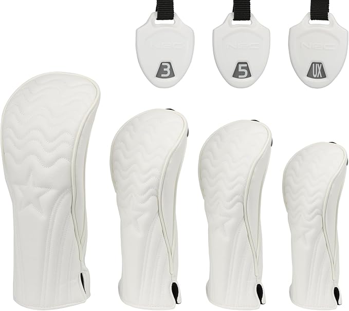 4pcs or 1pc Golf Club Head Covers for Woods, Driver, Fairway, Hybrid – Premium PU Leather with Interchangeable Tags & Magnetic Blade and Mallet Putter Covers