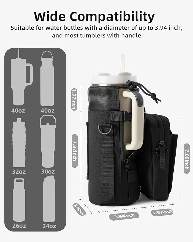 Nefeeko Magnetic Gym Bag, Water Bottle Holder with Phone Pouch, Adjustable Sling Strap, Detachable 2-in-1 Design, Gym Accessories for Men and Women, Water Bottle Bag for Fitness, Sports, Travel