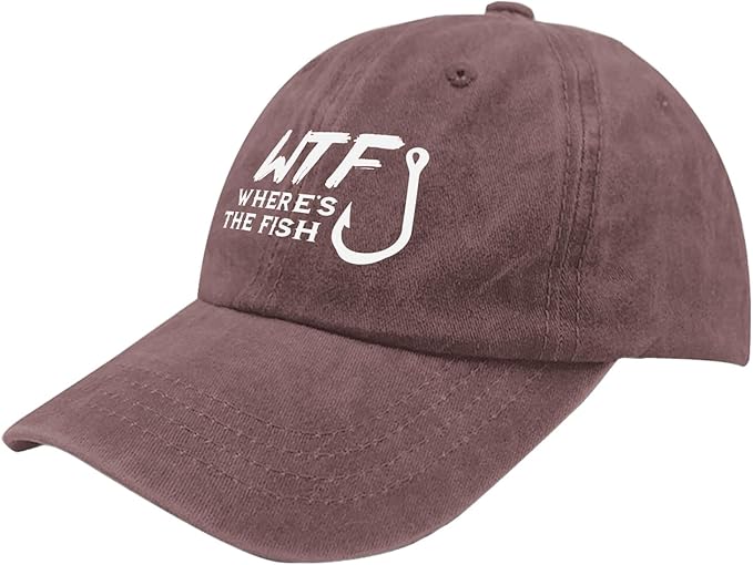 WTF Where's The Fish caps Funny Vintage Cotton Washed Baseball Caps Adjustable Low Profile Dad Hat