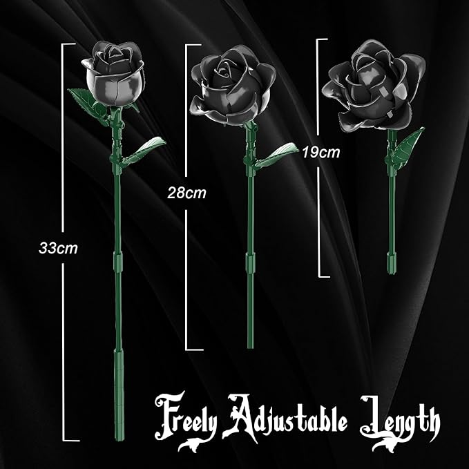 Black Roses Flower Building Set-12Pack, Compatible - Image 8