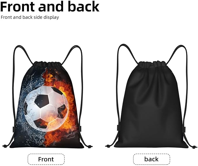 Kids Soccer Drawstring Bags for Boys Girls, Sports-Themed Drawstring Backpack Casual Knapsack with Water and Fire Printed for Teens Adults Women Men for Gym Travel Swimming Hiking Camping, Small