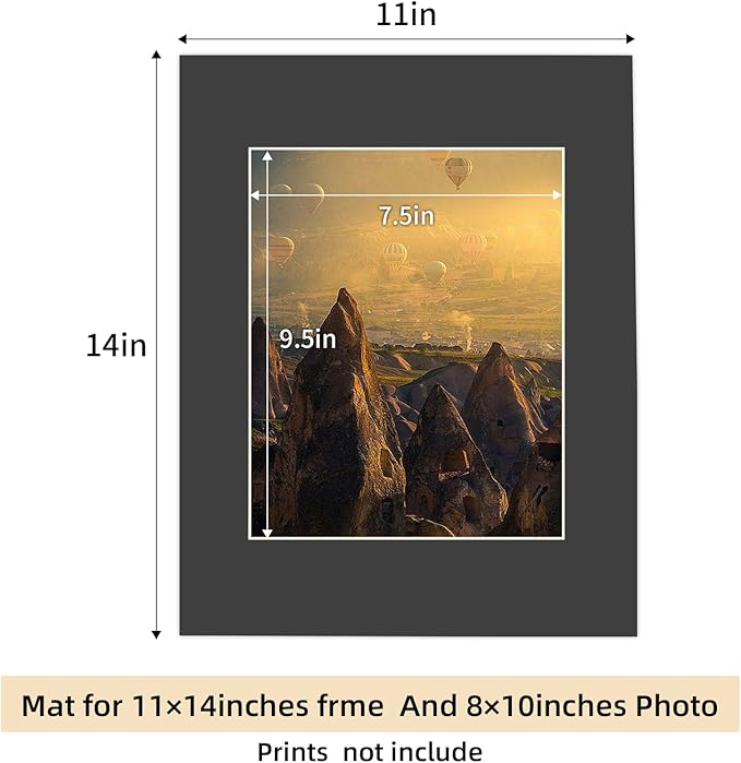 HOTUO 10 Pack Black 11x14 Picture Frame Mats, Pre-Cut 11x14 Picture Mats - Image 2