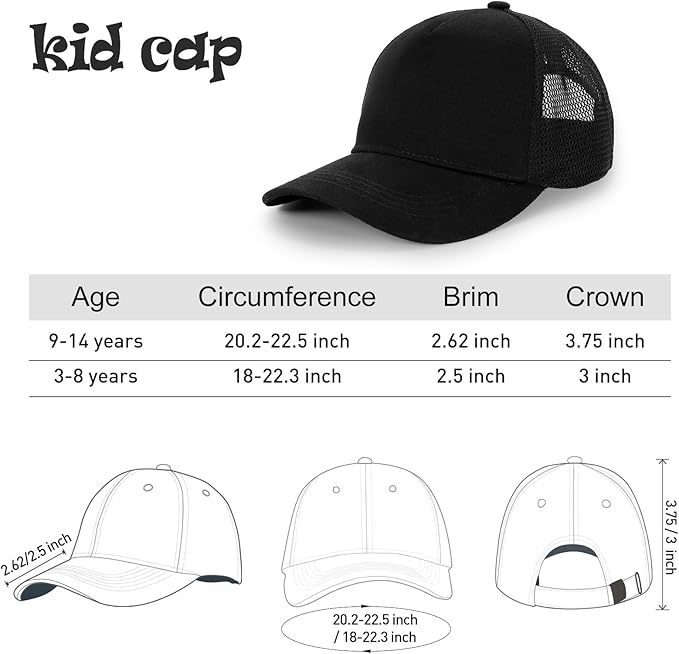 Edoneery Baseball Cap for Kids-Adjustable Washed Cotton Golf Toddler Hat for Boys & Girls