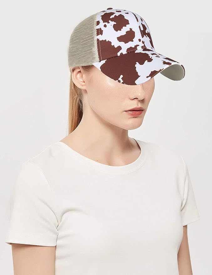 Womens Cow Print Baseball Cap Unisex Adjustable Baseball Hat Casual Cotton Sun Hats for Teen Girls