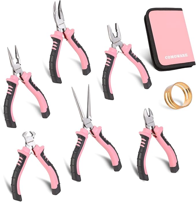 COMOWARE 6-Piece Mini Pliers Set, Needle Nose, Long Nose, Bent Nose, End by COMOWARE