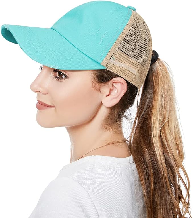 Criss Cross Hat Washed Distressed Baseball Cap Ponytail Hat High Messy Bun Ponycap for Women