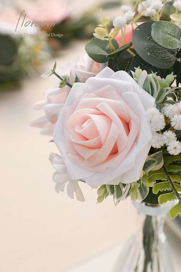 Floroom Artificial Flowers 25pcs Real Looking Blush Shades Foam Fake Roses - Image 3