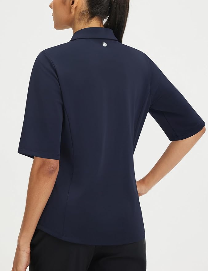 baleaf Women's Golf Shirts Half Sleeve Elbow Length Sleeves Polo Tops Workout Athletic Collared Quarter Zip V Neck UPF