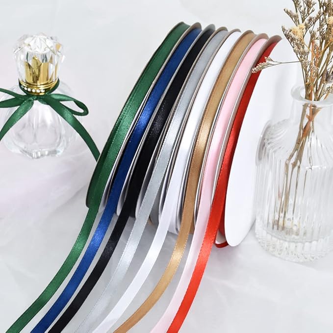 TONIFUL 1/4 Inch x 100yds Black Satin Ribbon, Thin Solid Color Satin Ribbon - Image 6