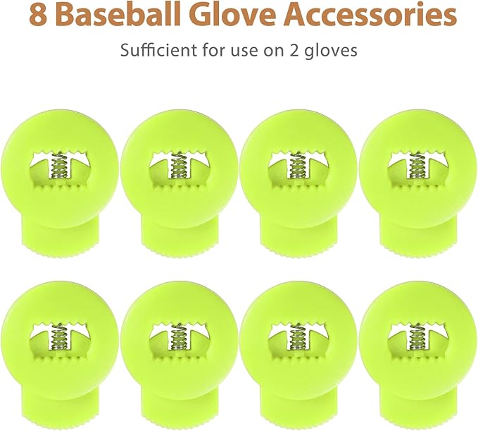 Glove Locks, 8-Pack Baseball/Softball Glove Lace Locks – Vibrant Colors, No Retie Knots, Spring-Lock Tech, Durable Design.