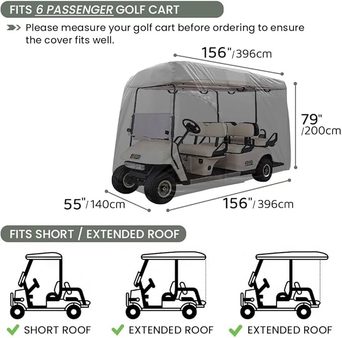 Golf Cart Cover 2/4/6 Passenger, All-Weather Protection Golf Cart Rain Covers, UV Resistant with Windproof Buckle Golf Cart Accessories (Fits for Club Car, for EZGO, for Yamaha)