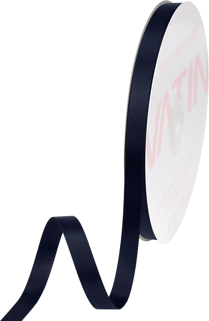 VATIN Double Face Deep Navy Blue Satin Ribbon 3/8" Continuous 50 Yards by VATIN