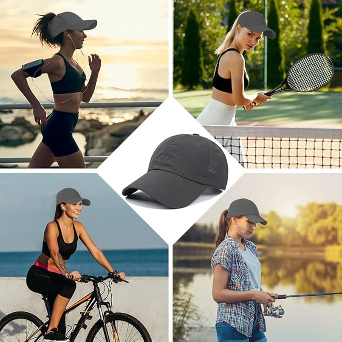 Womens Ponytail Hat Baseball Cap, Adjustable Criss Cross Baseball Cap High Bun Unisex Quick Drying Trucker Hats