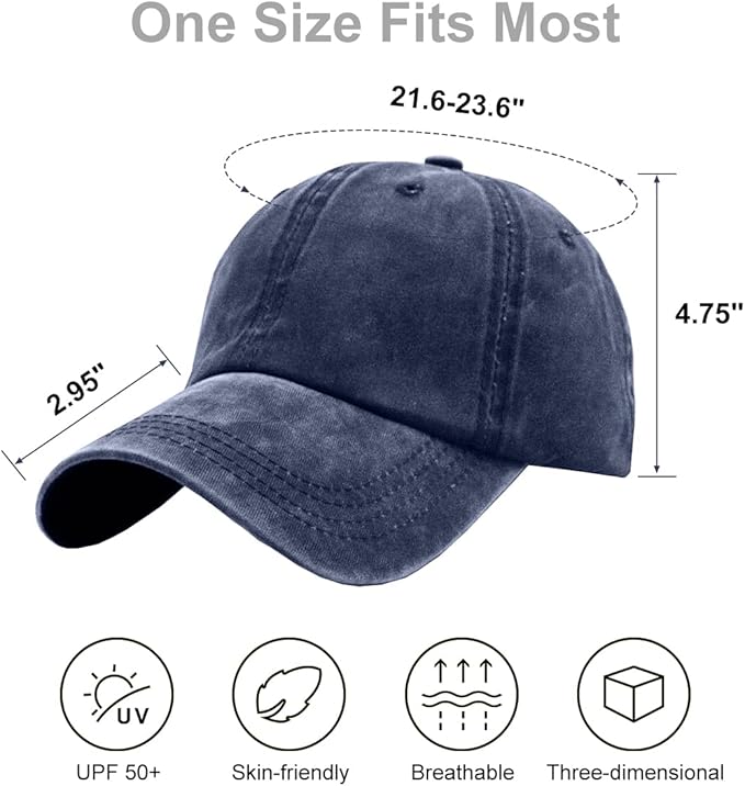 Womens Vintage Washed Distressed Baseball-Cap with Ponytail Hole Sport Golf Hat