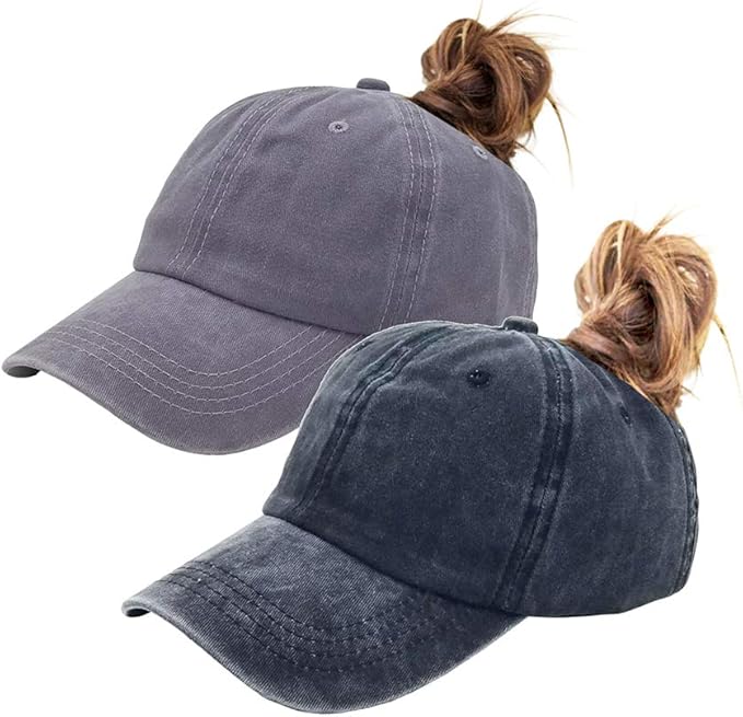 Eohak Ponytail Baseball Hat Distressed Retro Washed Womens Twill