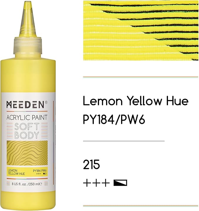 MEEDEN Soft Body Acrylic Paint: Lemon Yellow Hue Matte Finish - 250ml/8.45oz - Image 2