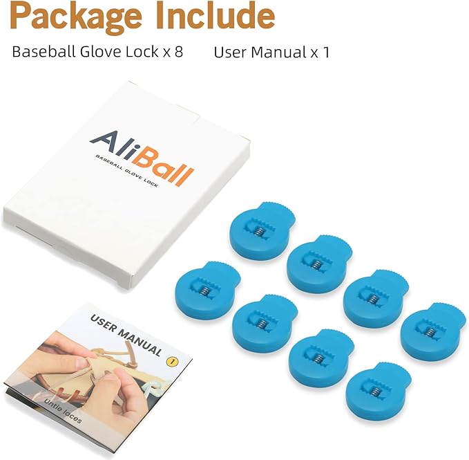AliBall Glove Locks, Lace Locks for Baseball Glove 8 Pack, Never Need Thying Knots Again, Strong Elasticity, Made Plastic and Springs, Fits All Gloves, Baseball Gloves Accessories