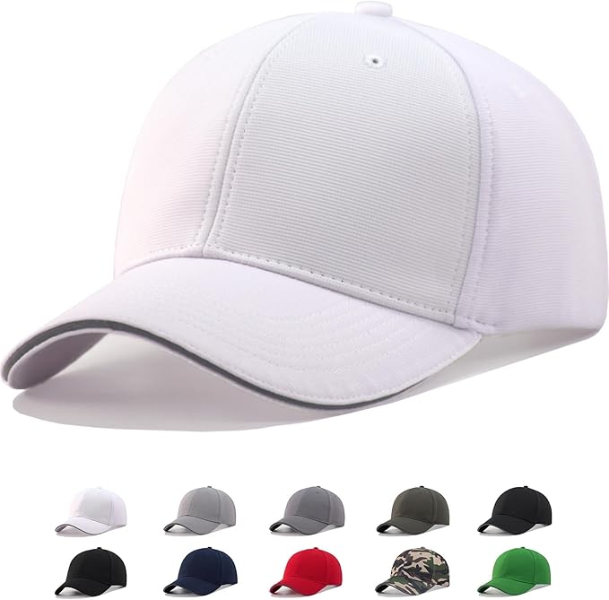 TSSGBL Men's Plain Baseball Hat - OSFM & XXL Big Head Fit，Adjustable Structured Ball Cap with Reflective Sandwich Brim