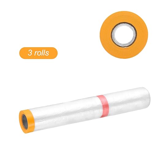 HARFINGTON 3 Rolls Pre-Taped Masking Film 177.2" x32.8ft Double Adhesive Tape - Image 3