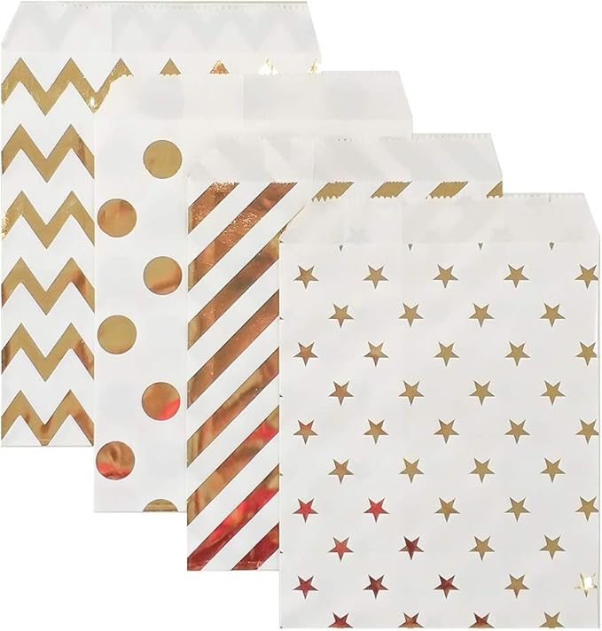 KEYYOOMY 100 Pcs Bright Gold Candy Buffet Bags Small Cookie Bag Polka Dot Paper by KEYYOOMY