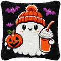 Ylkgogo Latch Hook Pillow Kit for Adults Beginners DIY Throw Pillow Cover Crochet Yarn Kits Printed Canvas Sofa Decor 17 X 17Inches(Ghost)