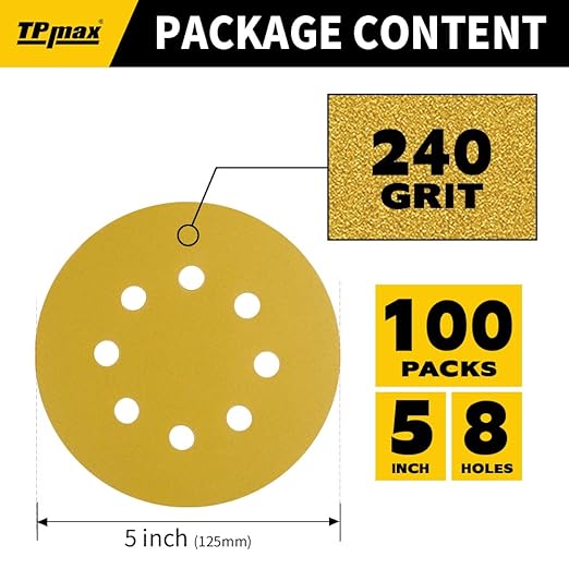 100PCS 5 Inch 240 Grit 125mm 8 Hole Sanding Discs Sandpaper - Image 2