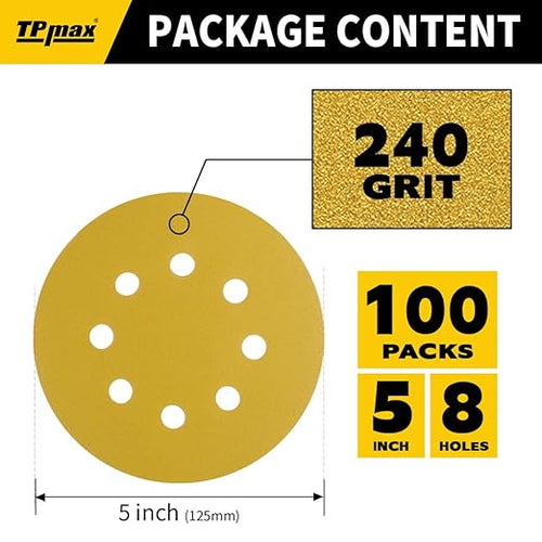 100PCS 5 Inch 240 Grit 125mm 8 Hole Sanding Discs Sandpaper - Image 2