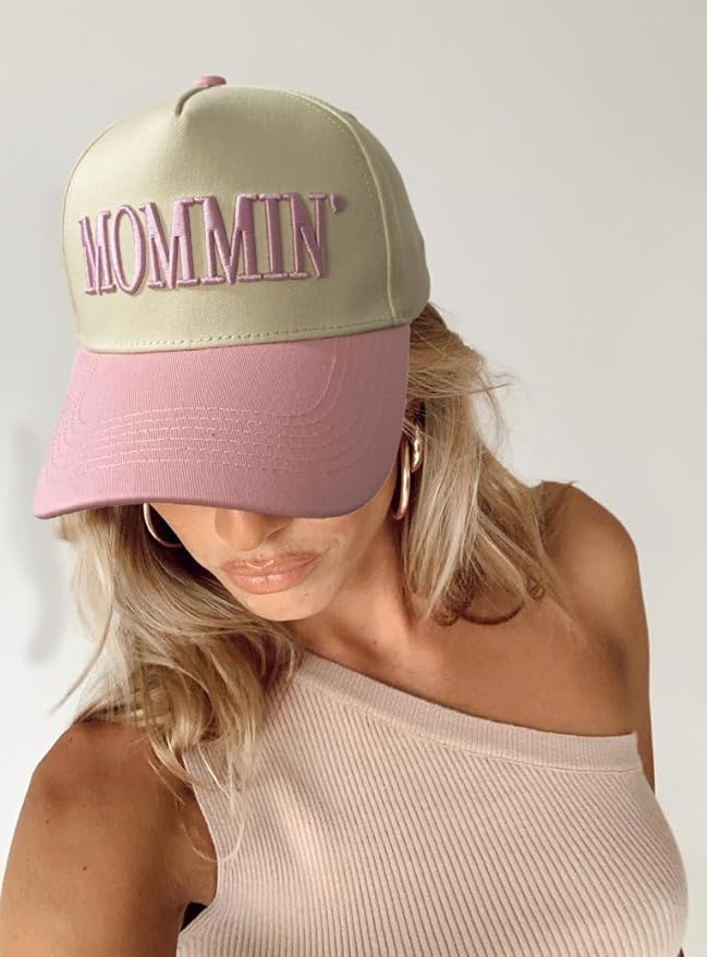 Womens Baseball Caps Casual Mommin Embroidery Letters Trucker Hat Adjustable Ponytail Baseball Hat for Streetwear