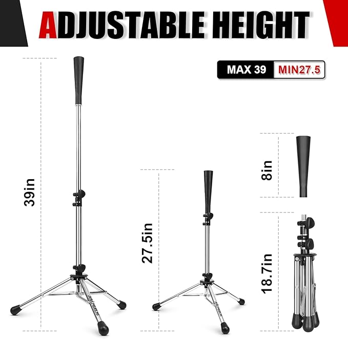 Baseball Tee Batting Tee Softball Tee Portable Travel Hitting Tee,Easy Adjustable Height,Stable Tripod Stand