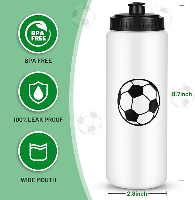 Soccer Party Favors, 12 Pack Soccer Water Bottles with 300 PCS Stickers, 20 oz Sports Squeeze Bottle, BPA-Free Reusable Water Bottles Bulk for Boys, Gifts For Team