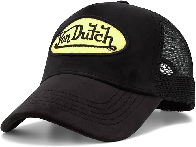 Von Dutch Unisex Trucker Hat - Velvet Curved Bill Mesh Back Retro Classic Adjustable Snapback Baseball Cap for Men and Women