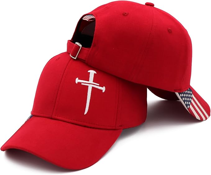 Jesus 3 Nail Cross Adjustable Baseball Cap with American Flag Hats for Men and Women Christian Gifts