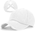 Criss Cross Ponytail Hat Women Washed Distressed Baseball Caps Adjustable High Messy Bun Ponycap