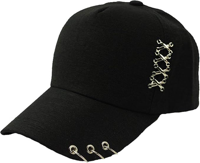 Kpop Hat Ring Baseball-Cap - Suga-Snapback Baseball Cap with Iron Rings (Black) (Medium, Black)