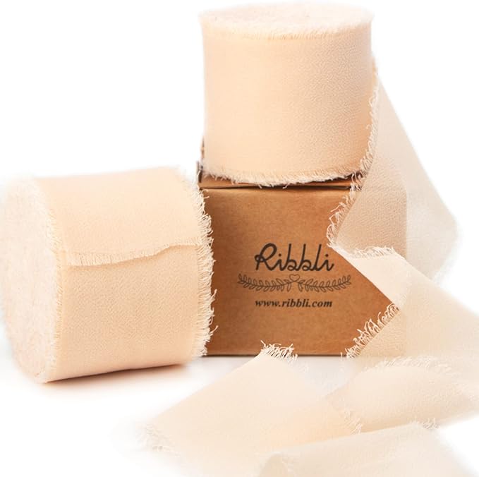 Ribbli Champagne Chiffon Ribbon 1-1/2 inch x 20 Yard Handmade Fringe Chiffon by Ribbli