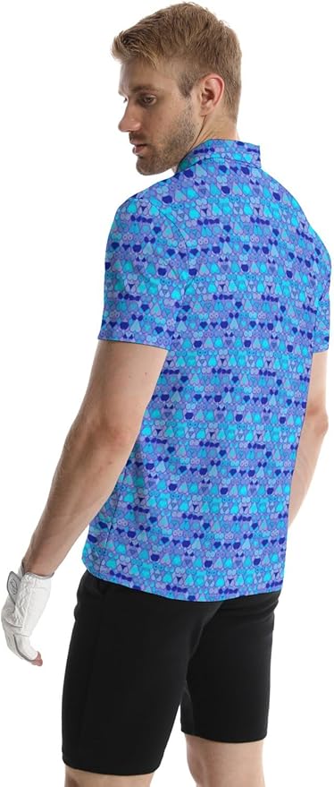 HUURAY Funny Golf Polos for Men Funny Print Short Sleeve Shirts Quick Dry Polo Shirts Hawaiian Shirt Performance Golf Outfits