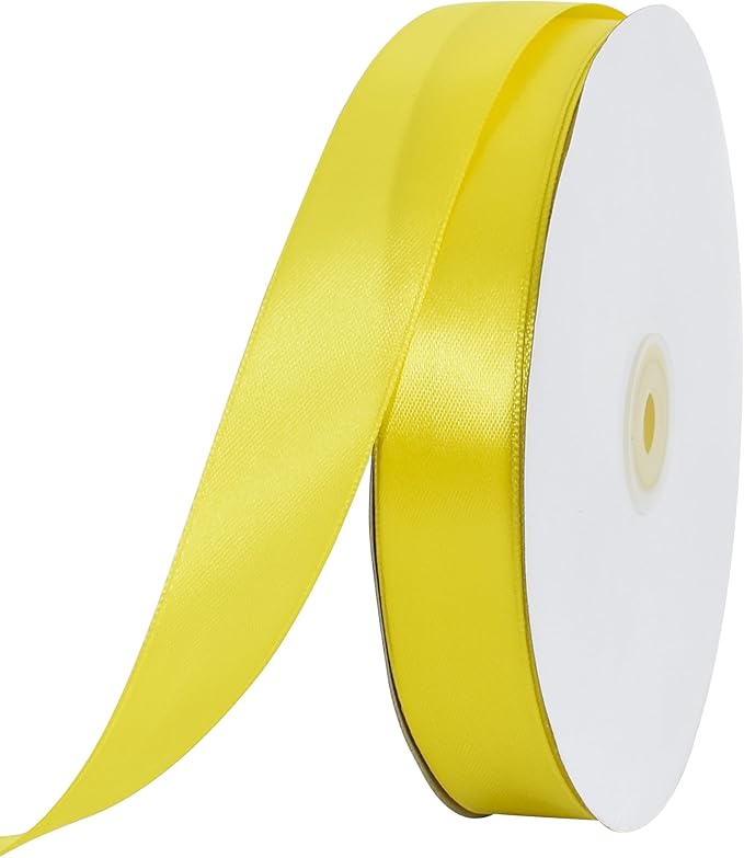 TONIFUL 1 Inch x 100yds Lemon Yellow Satin Ribbon, Thin Solid Color Satin Ribbon by TONIFUL