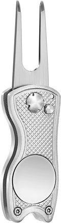 Mile High Life Golf Divot Repair Tool, All Metal Foldable Divot Tool with Pop-up Button & Magnetic Ball Marker, 2-6 Pack