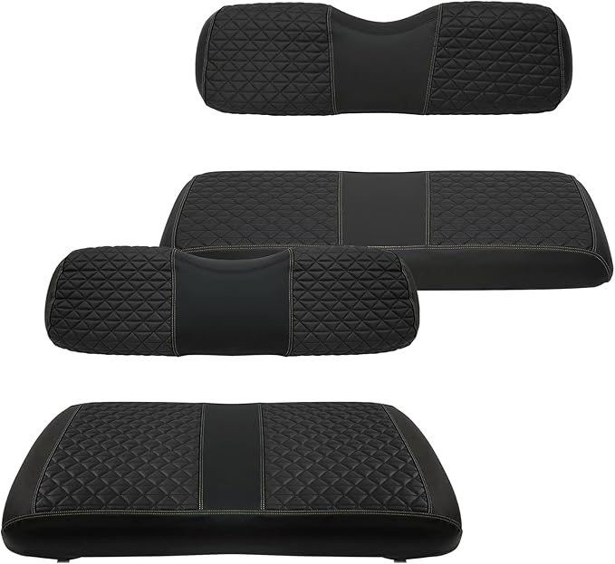 XUANYUDG0769 Golf Cart Front and Rear Seat Covers for EZGO TXT/RXV Club Car DS/Precedent Yamaha G29, Vinyl Leather Made/Adjustable Straps and Retractable Buckle/No Stapler Required,4PCS