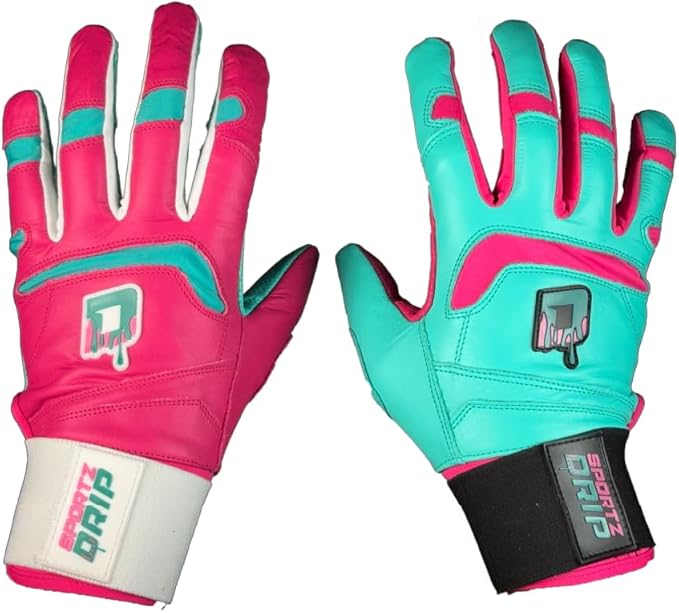 Clash Batting Gloves (Pink/Teal) - Genuine Leather Gloves for Baseball & Softball Players - Unisex-Youth, Unisex-Adults