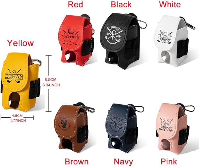 CALLIE Personalized Golf Ball & Tee Holder - Custom Name on Leather Golf Pouch with Belt Clip, Gifts for Golfers