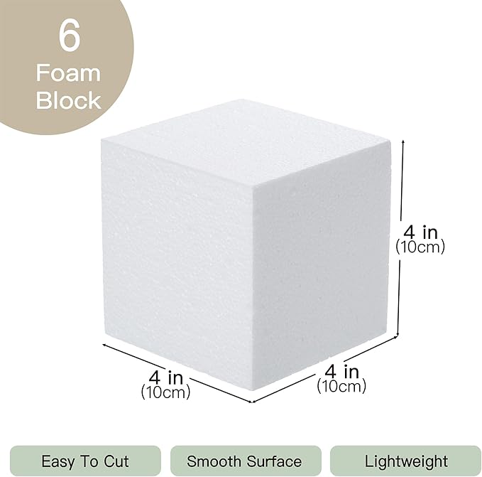 Crafare 4x4x4inch Square Foam Blocks 6 Pack Polystyrene Foam Cubes - Image 3