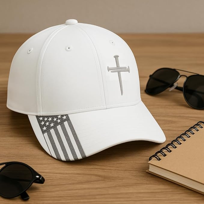 Adjustable Jesus 3 Nail Cross Hat with American Flag