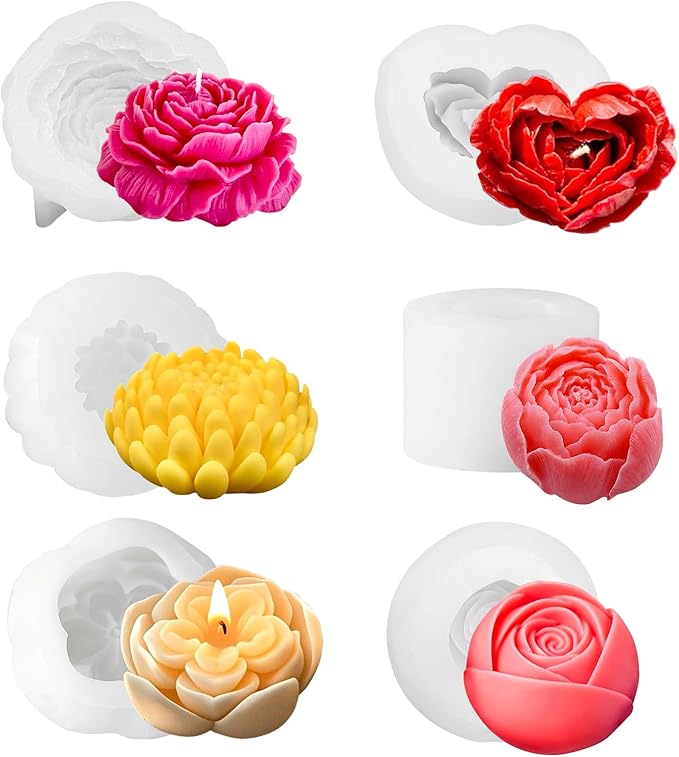 6PCS Flower Silicone Molds Set, 3D Rose Flower Silicone Fondant Mold Valentine by JDHSilicone